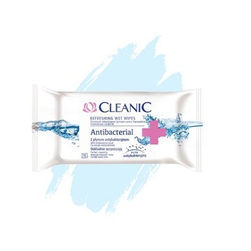 Cleanic Refreshing Antibacterial Wet Wipes,15 cope