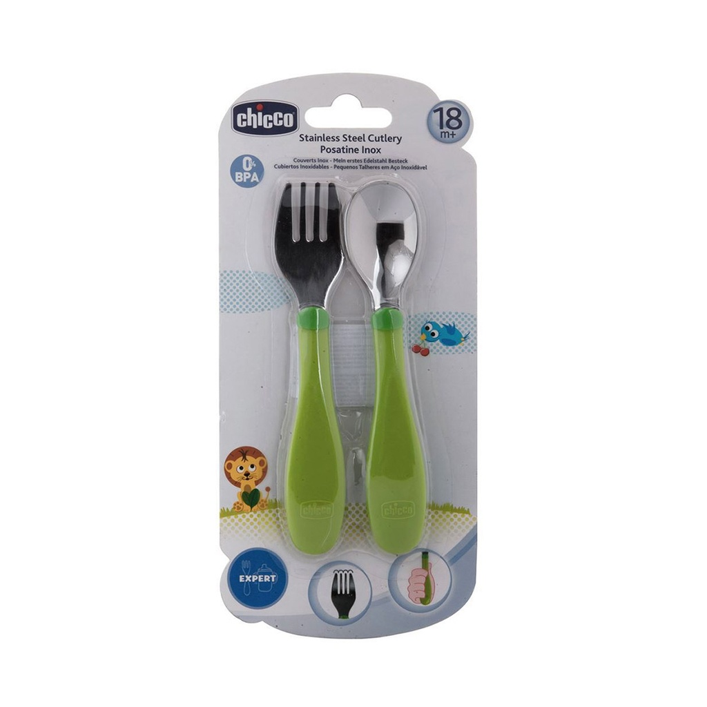 Chicco metal cutlery 18m+ jeshile