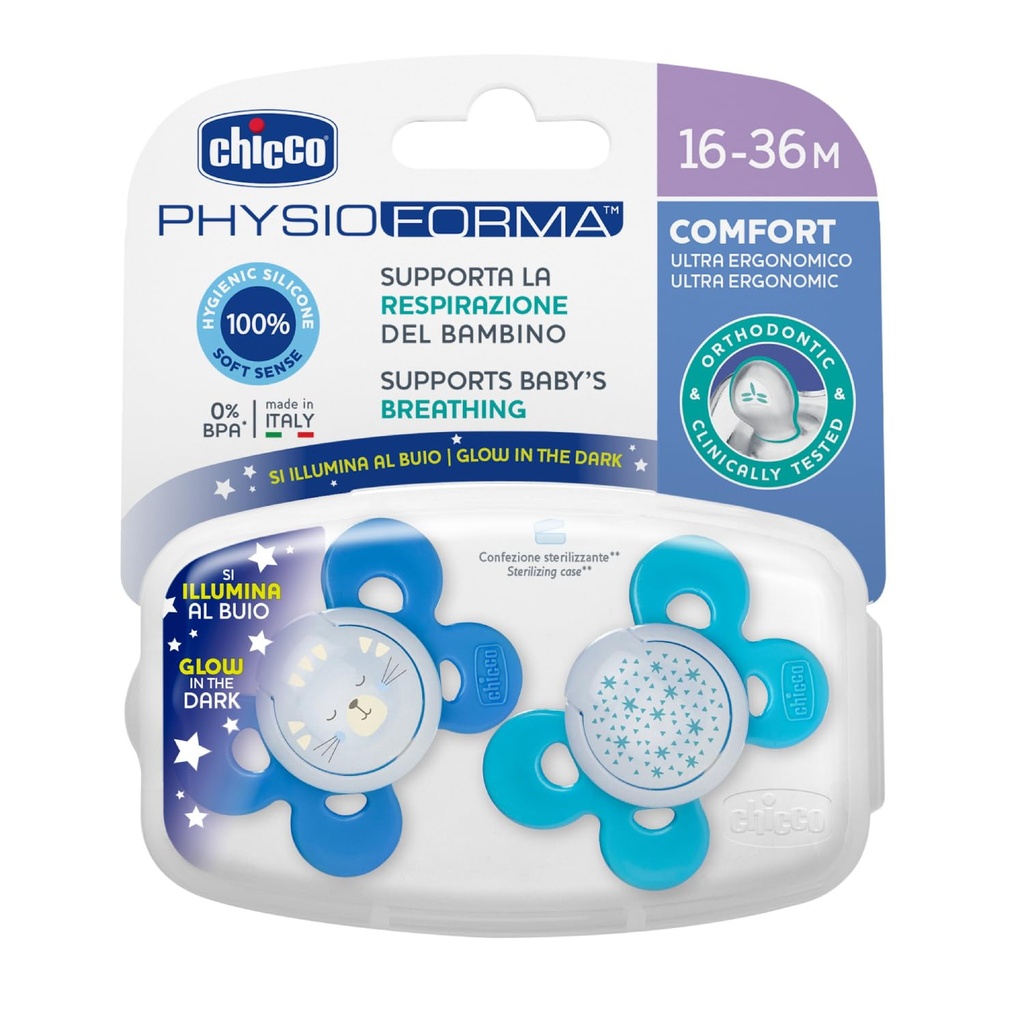 Chicco physio comfort night cuco silikoni 16-32m blu