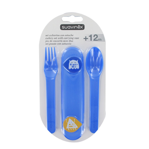 Suavinex cutlery set with carrying case +12m blue