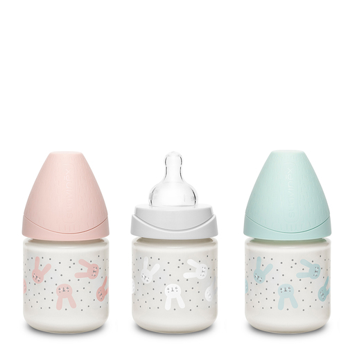 Suavinex glass with 3 position round teat +0m silicone 120ml blu