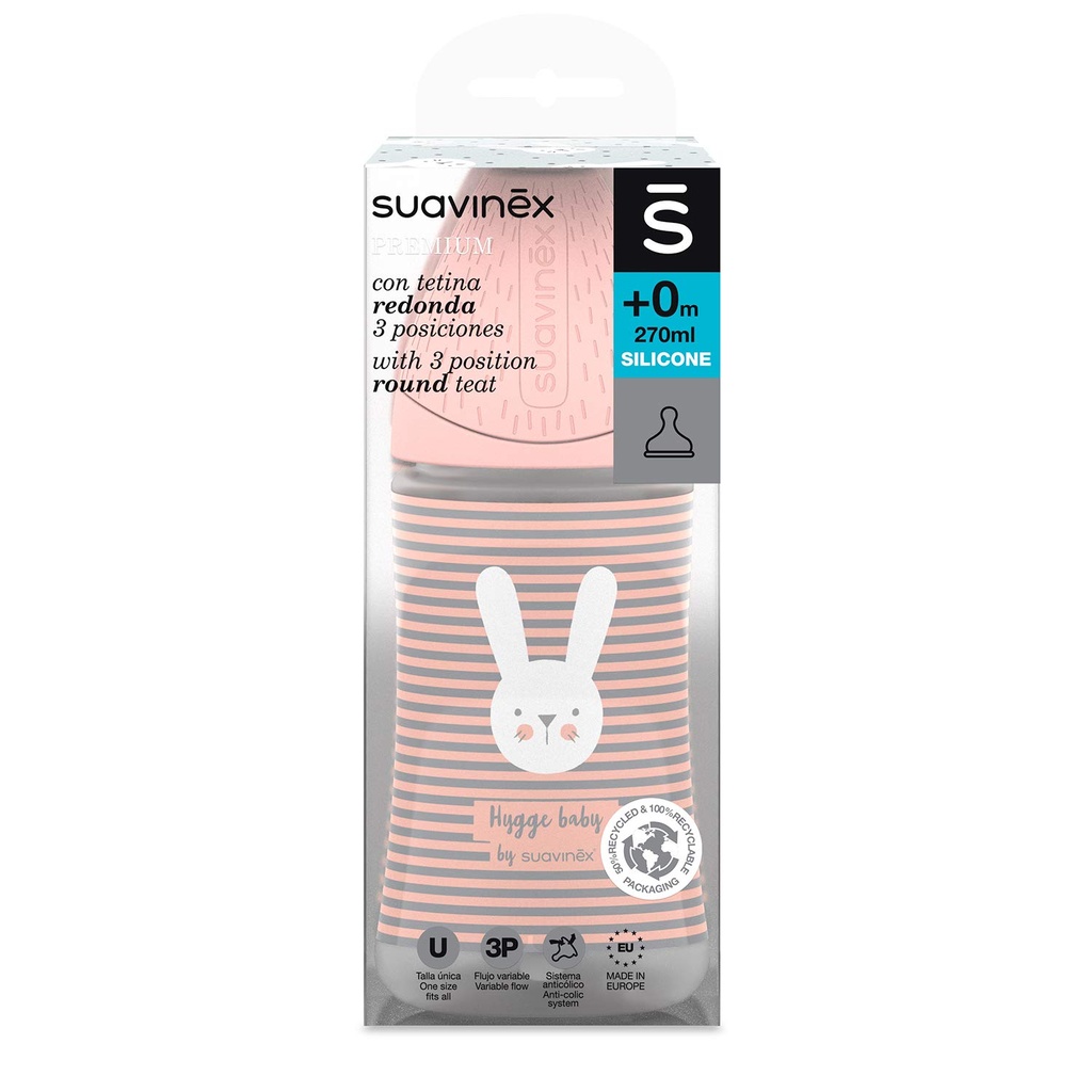 Suavinex premium silicone with 3 position round silicone teat 270ml +0m