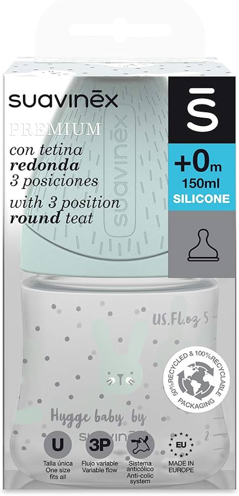 Suavinex with 3 position round teat +0m 150ml premium silicone