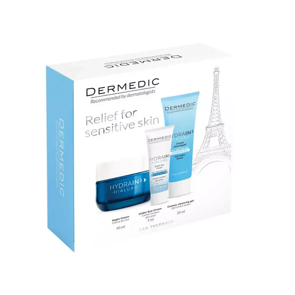 Dermedic HYDRAIN3 SET Night Cream 50ML + Creamy Cleasing Gel 25ML + Under Eye Cream 7ML