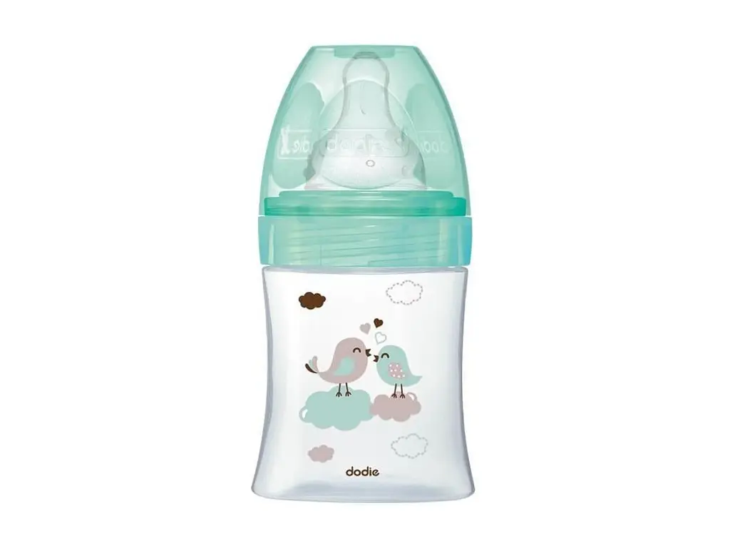 Dodie Bottle Initiation+ Anti-colic GLASS 150ml GREEN 0-6 months Round Teat 3 Speeds Flow 1