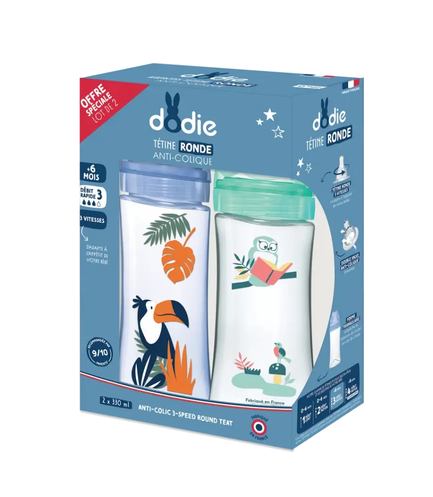 Dodie KIT 2x330ml +6 months Round Teat  3 Speeds Flow 3