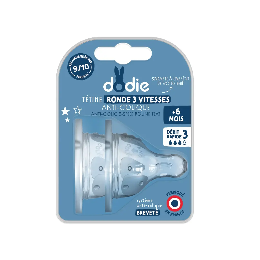 Dodie Teat Initiation+ round 3 speeds Anti-colic wide neck  +6 months silicone flow 3