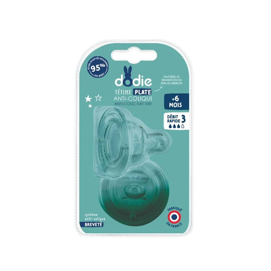 Dodie Teat Sensation+ flat Anti-colic wide neck  +6 months silicone flow 3