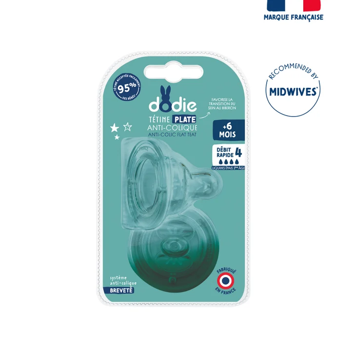 Dodie Teat Sensation+ flat Anti-colic wide neck  +6 months silicone flow 4 specific for thick liquid