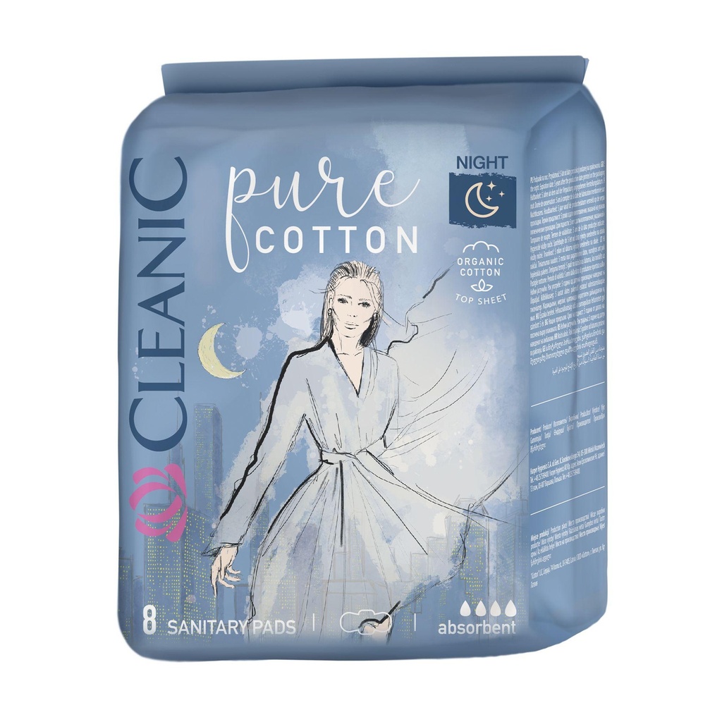 Harper Cleanic Pure Cotton Night Sanitary Pads 8 pcs (foil)