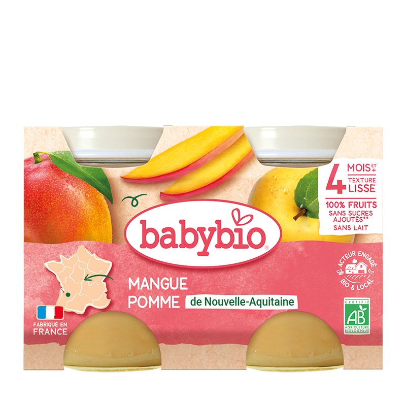 Babybio Mango Apple jar-Organic (2*130 Gr) mois 4+ 