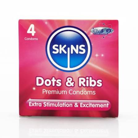 SKINS CONDOMS DOTS & RIBS X 4 PCS