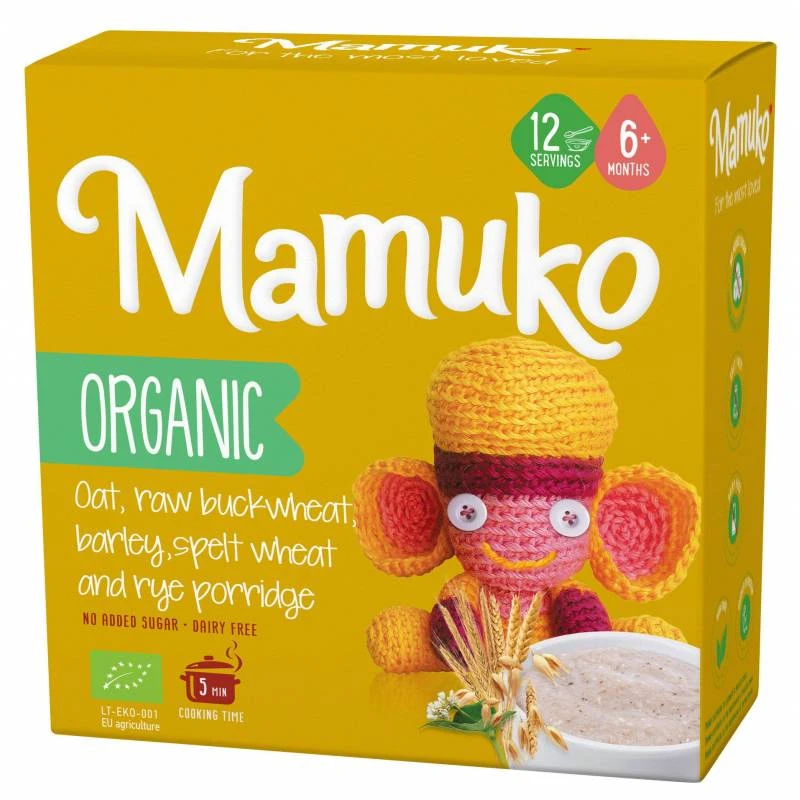 MAMUKO ORGANIC OAT, RAW BUCKWHEAT, BARLEY, SPELT WHEAT & RYE PORRIDGE 6+ 200g