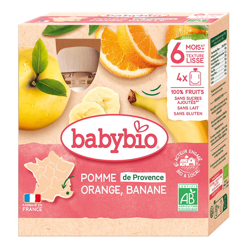 Babybio Apple, Orange & Banana Pouch +6months 90gr