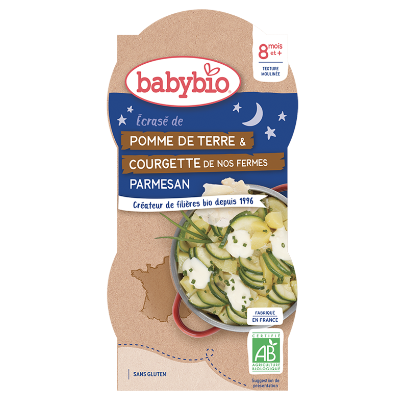 Babybio Good Night Mashed Potato Zucchini Parmesan Bowl +8months 2x200gr