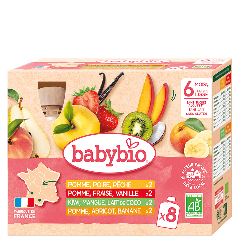 Babybio Multipack Fruits Pouch +6months 8x90gr