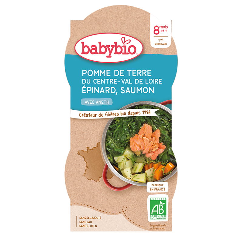 Babybio Potato, Spinach & Salmon +8months 2x200gr