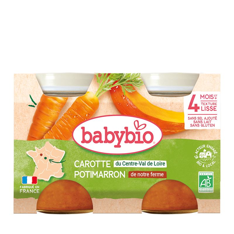 Babybio Pumpkin Carrot Jar Organic+4months 2x130gr