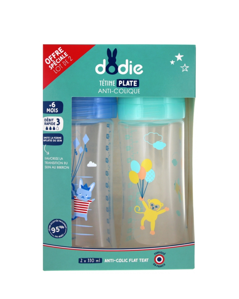 Dodie Kit x2 Bottles Sensation+ Anti-colic 330ml GARDEN flat Teat flow 3