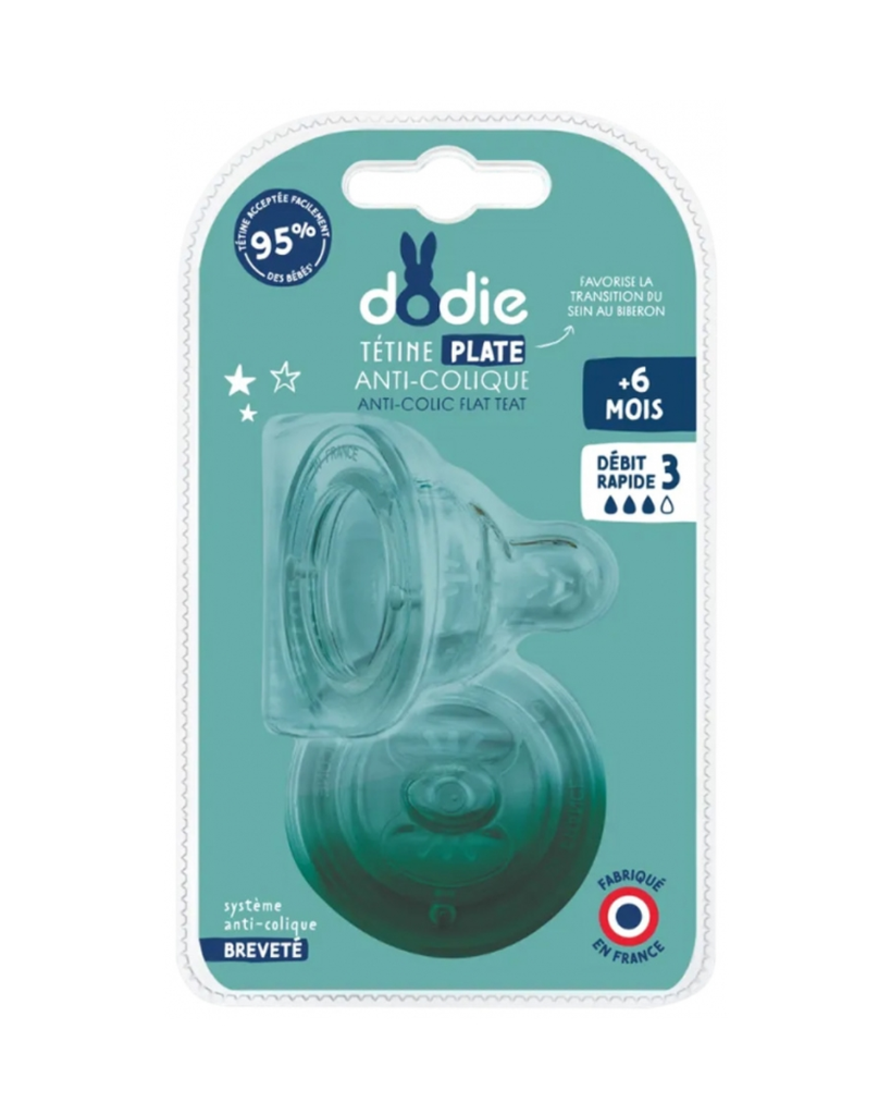 Dodie Teat Sensation+ flat Anti-colic wide neck  +6 months silicone flow 3