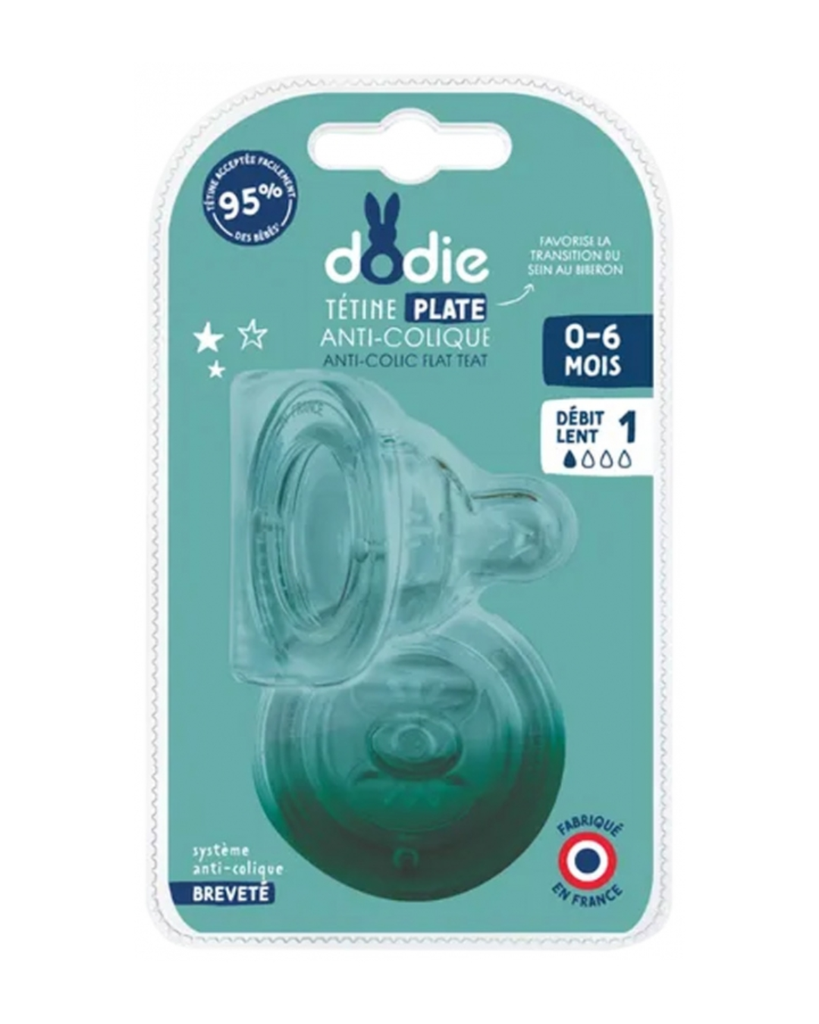 Dodie Teat Sensation+ flat Anti-colic wide neck 0-6 months silicone flow 1