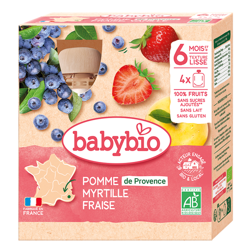 [54014] Babybio Apple, Blueberry & Strawberry +6months 4x90gr