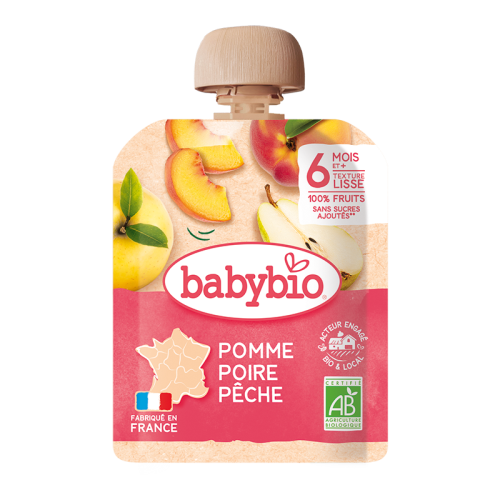 [54011] Babybio Apple, Pear & Peach Pouch +6months 90gr