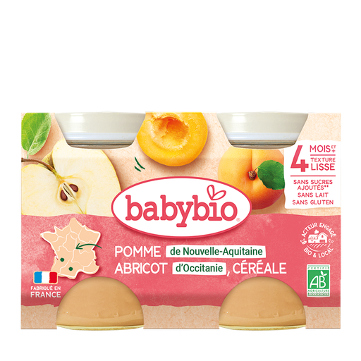 [51073] Babybio Apple, apricot & cereals Jar +4months 2x130gr