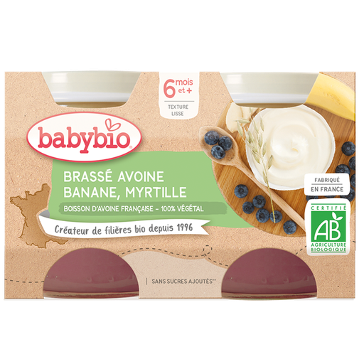 [51098] Babybio Brassé Banana and Blueberry Oatmilk +6months 2x130gr