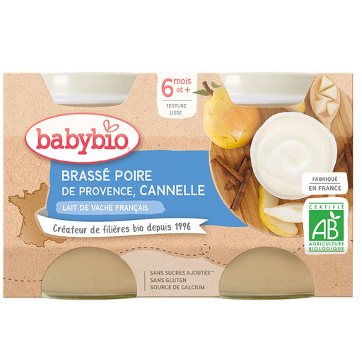 [51086] Babybio Brassé Pear and Cinnamon Cow milk +6months 2x130gr