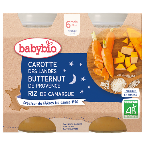 [51057] Babybio Good Night Carrot Butternut Squash Rice Jar+6months 2x200gr