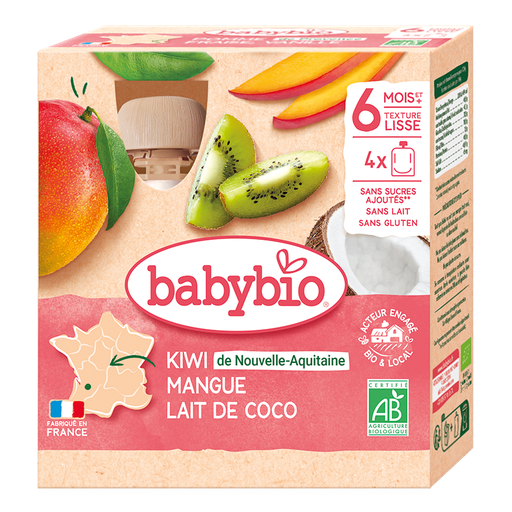 [54023] Babybio Kiwi, Mango & Coco Pouch +6months 4x90gr