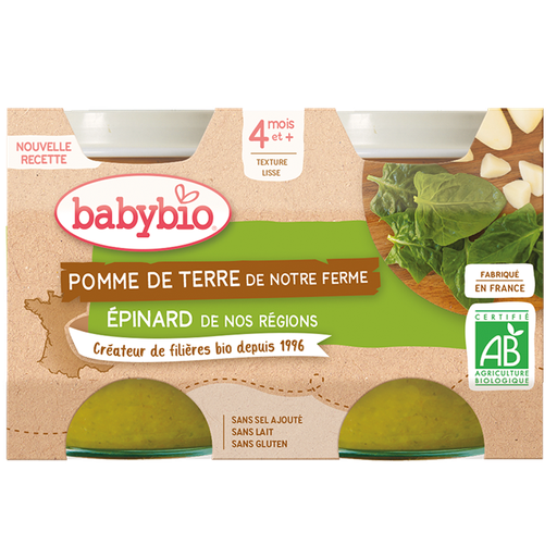 [51045] Babybio Potato Spinach Jar Organic+4months 2x130gr