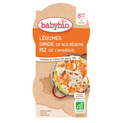 [52050] Babybio Vegetables, Turkey & Rice +12months 2x200gr