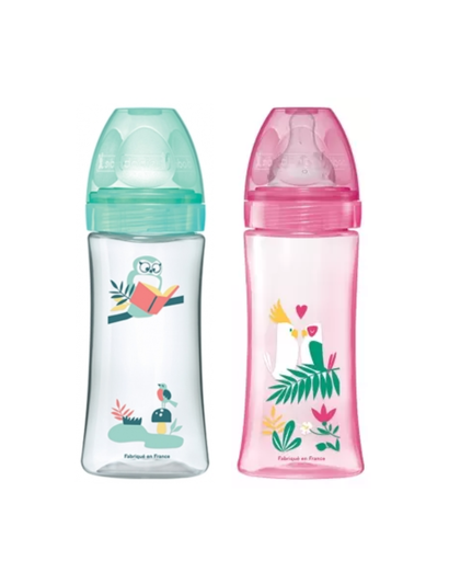[3700763537061] Dodie KIT 2x330ml 1x Pink 330ml 1x Green +6 months Round Teat  3 Speeds Flow 3