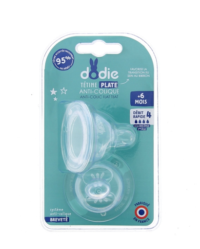 [3700763501567] Dodie Teat Sensation+ flat Anti-colic wide neck  +6 months silicone flow 4 specific for thick liquid