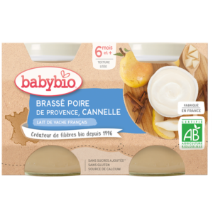 Babybio Brassé Pear and Cinnamon Cow milk +6months 2x130gr