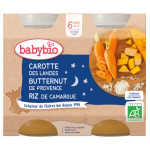 Babybio Good Night Carrot Butternut Squash Rice Jar+6months 2x200gr