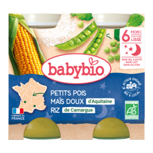 Babybio Good Night Peas Sweet Corn Rice Jar+6months 2x200gr