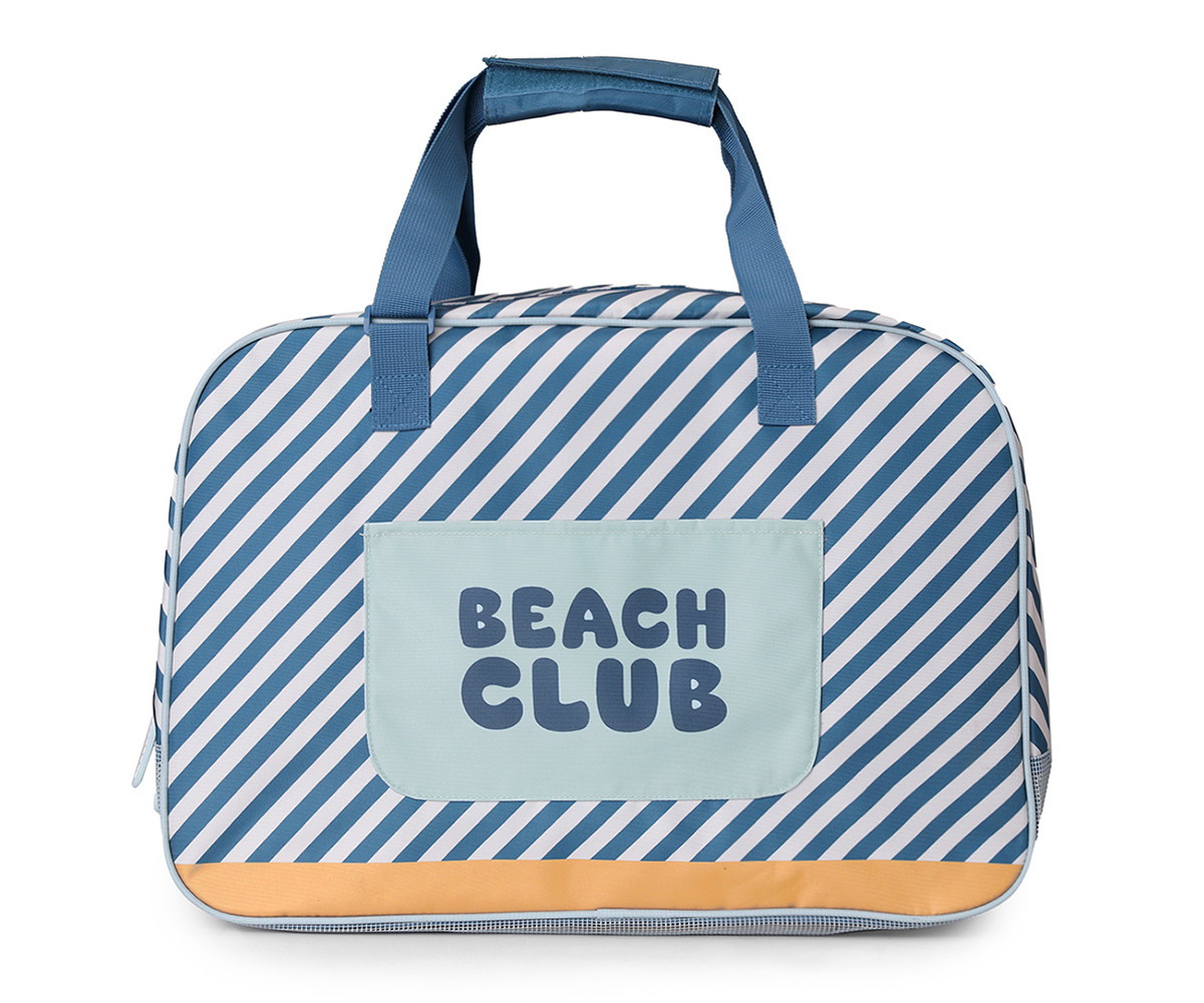 Tutete Personalized Beach Bag vith Mesh Bottom Stripes