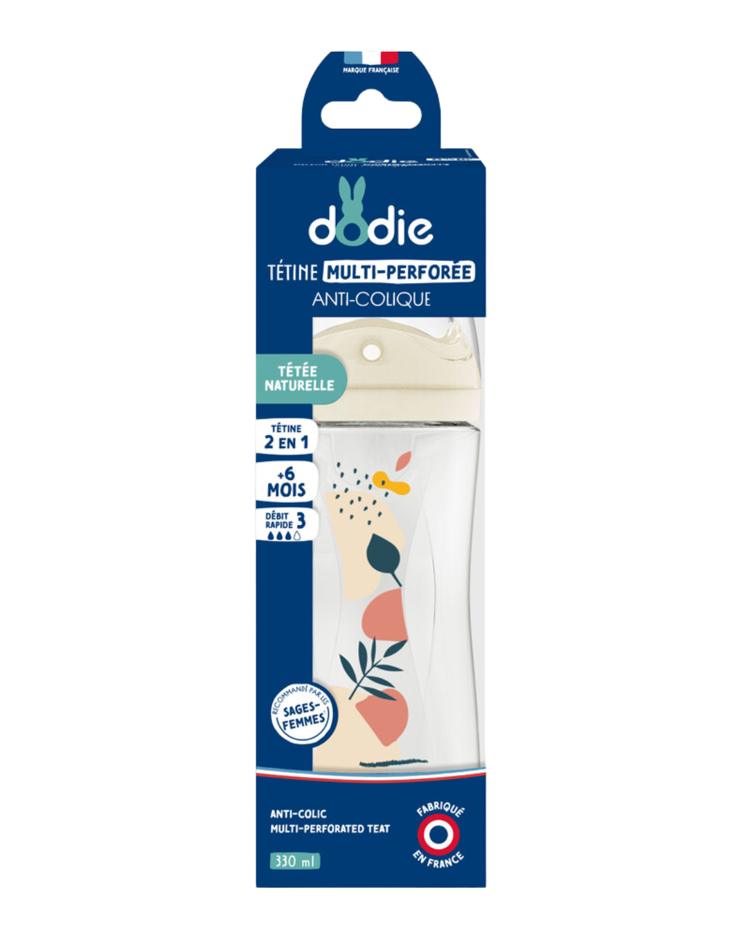 Dodie Bottle Extra Anti-colic – +6 month – biomimicry teat slow flow 3 330ML
