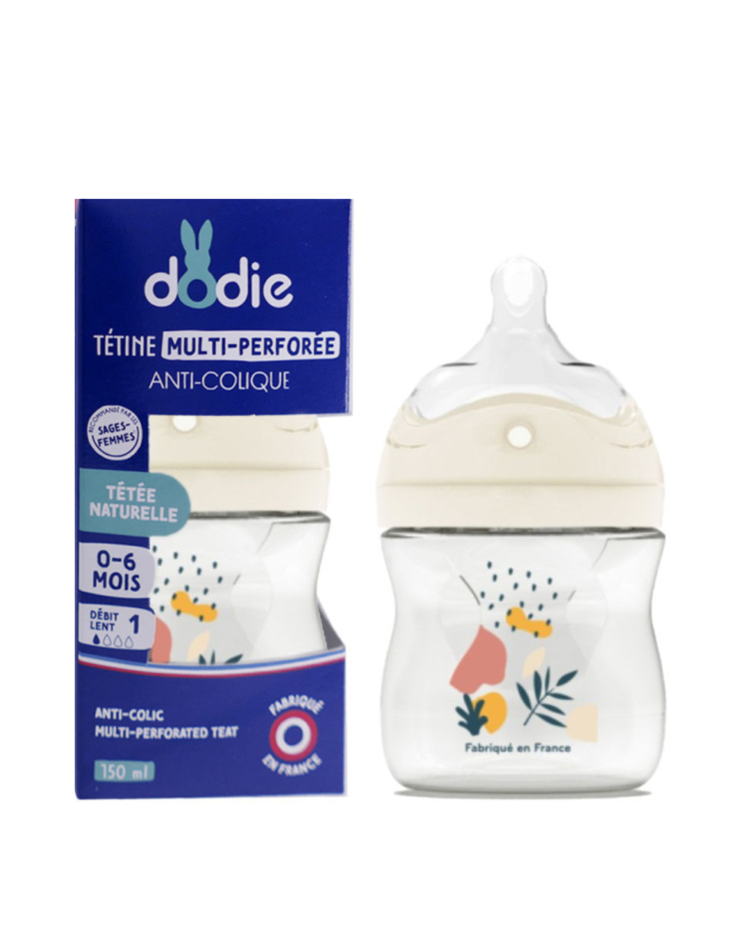 Dodie Bottle Extra Anti-colic – 0-6 month – biomimicry teat slow flow 1 150ML