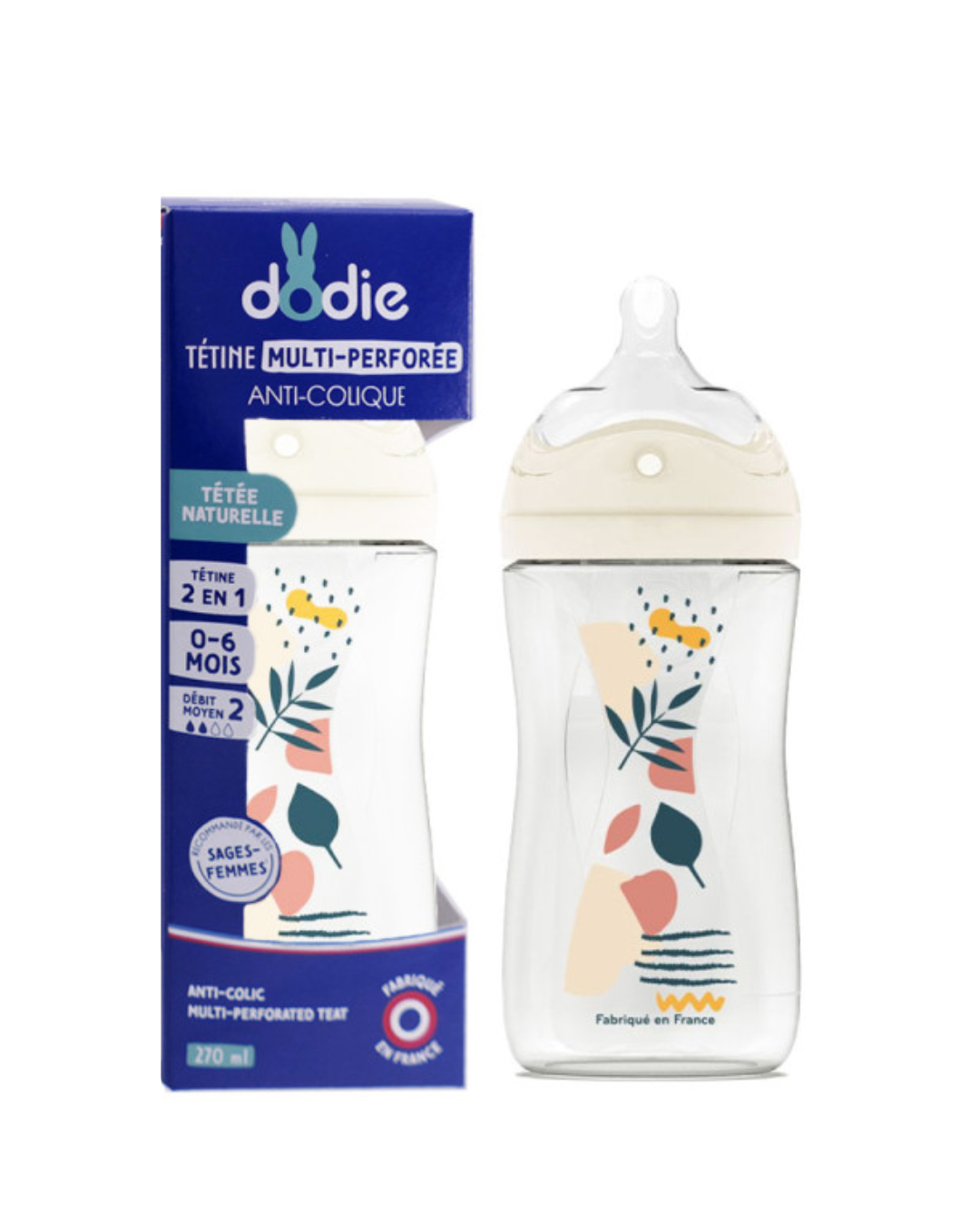 Dodie Bottle Extra Anti-colic – 0-6 month – biomimicry teat slow flow 2 270ML
