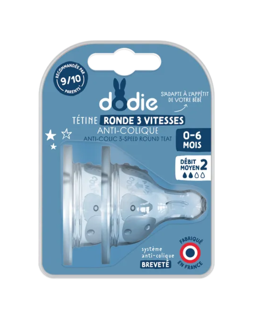 Dodie Teat Initiation+ round 3 speeds Anti-colic wide neck  0-6 months silicone