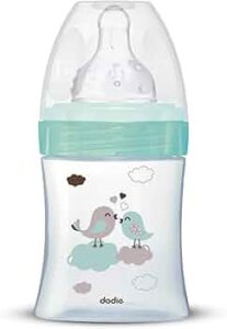 Dodie Bottle Initiation+ Anti-colic GLASS 150ml GREEN 0-6 months Round Teat 3 Speeds Flow 1